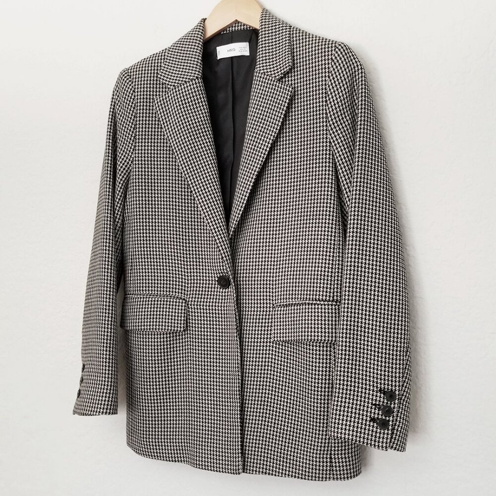 Mango Houndstooth Oversized Blazer Jacket S Gray … - image 6